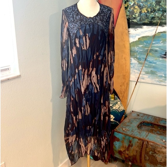 Picadilly Canada,Lace Yoke Long Dress - Blue/Taupe, Excellent Condition, Size S - Picture 2 of 11